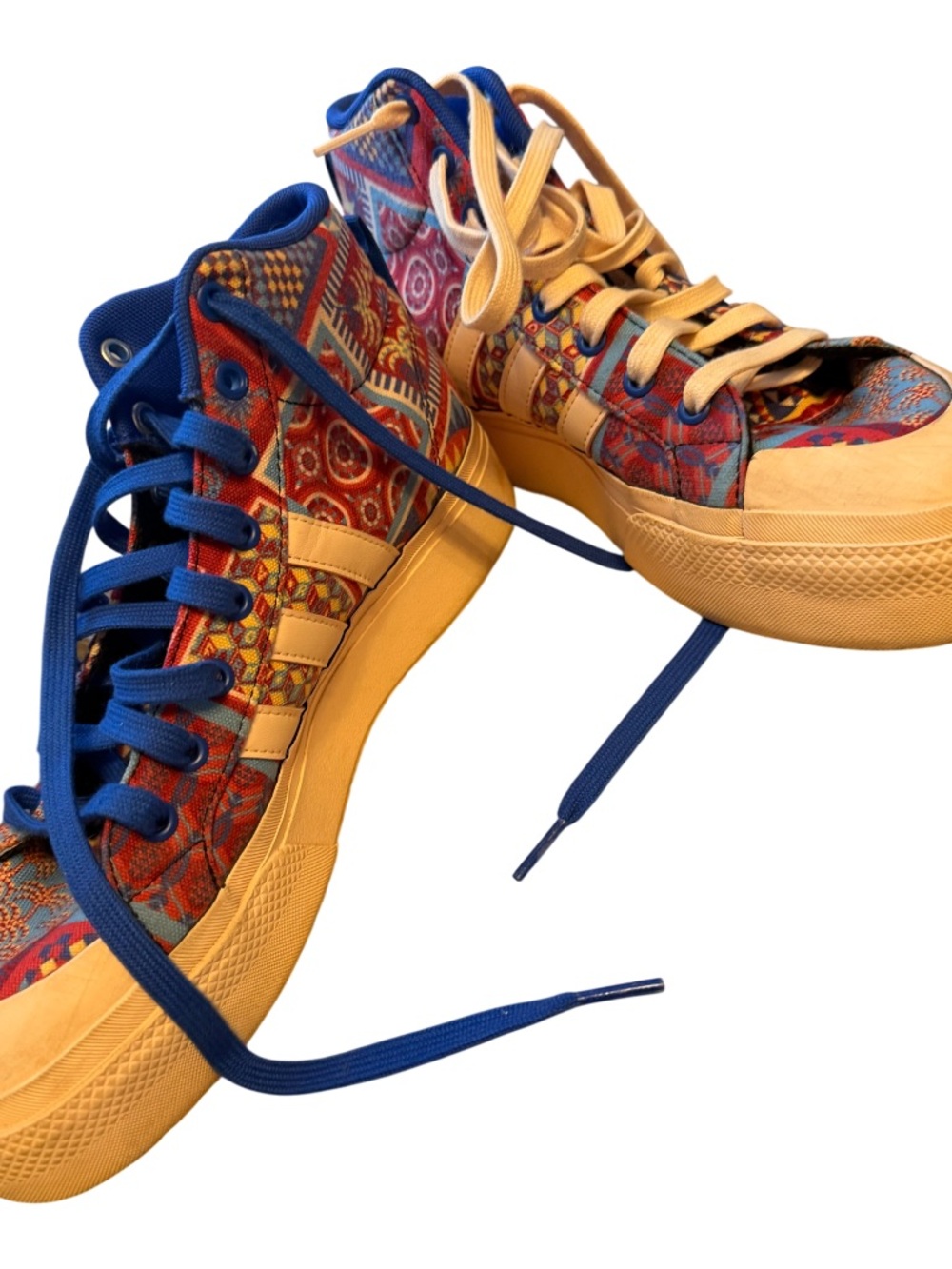 adidas farm rio High-Top Sneakers with Yellow Soles and Blue Laces